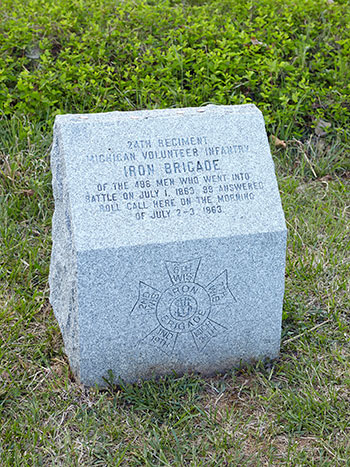 Marker noting where the 24th Michigan collected on the night of July 1 and served on July 2 and 3 at Gettysburg. Image ©2015 Look Around You Ventures, LLC.